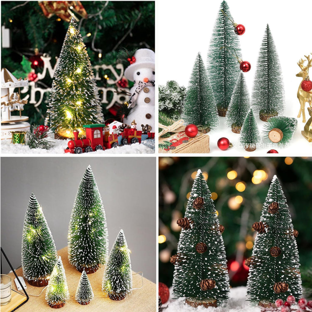 Small Christmas Trees, 6pcs Mini Christmas Tree, Artificial Bottle Brush Christmas Trees, Mini Pine Tree Tabletop Decor with Wooden Bases for Home Table Xmas Decorations
