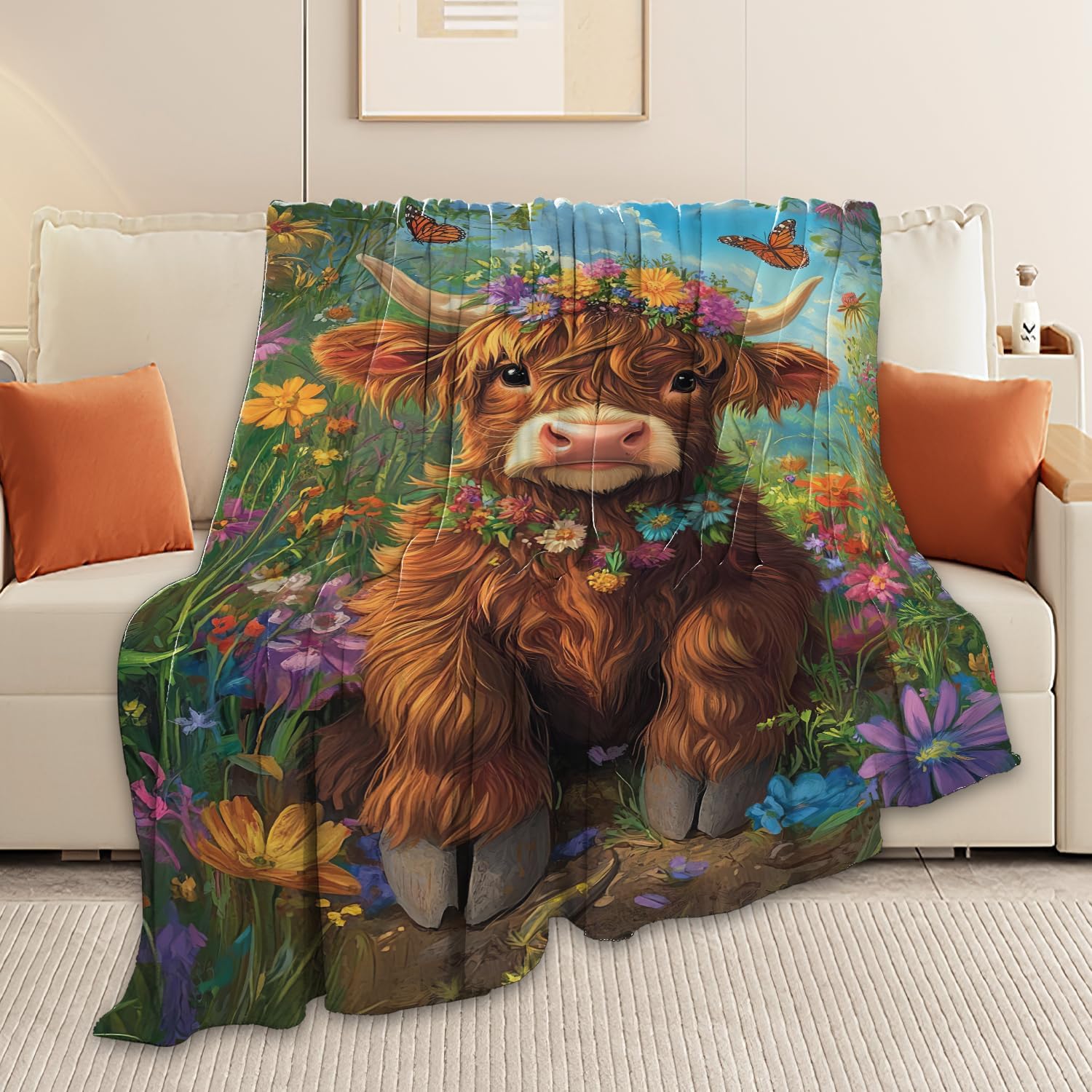 Highland Cow Throw Blanket Highland Cattle Stuff Gifts for Kids Girls Boys Adults Women Man Soft Cozy Warm Plush Fluffy Fuzzy Fleece Blanket Decor 40''X50''