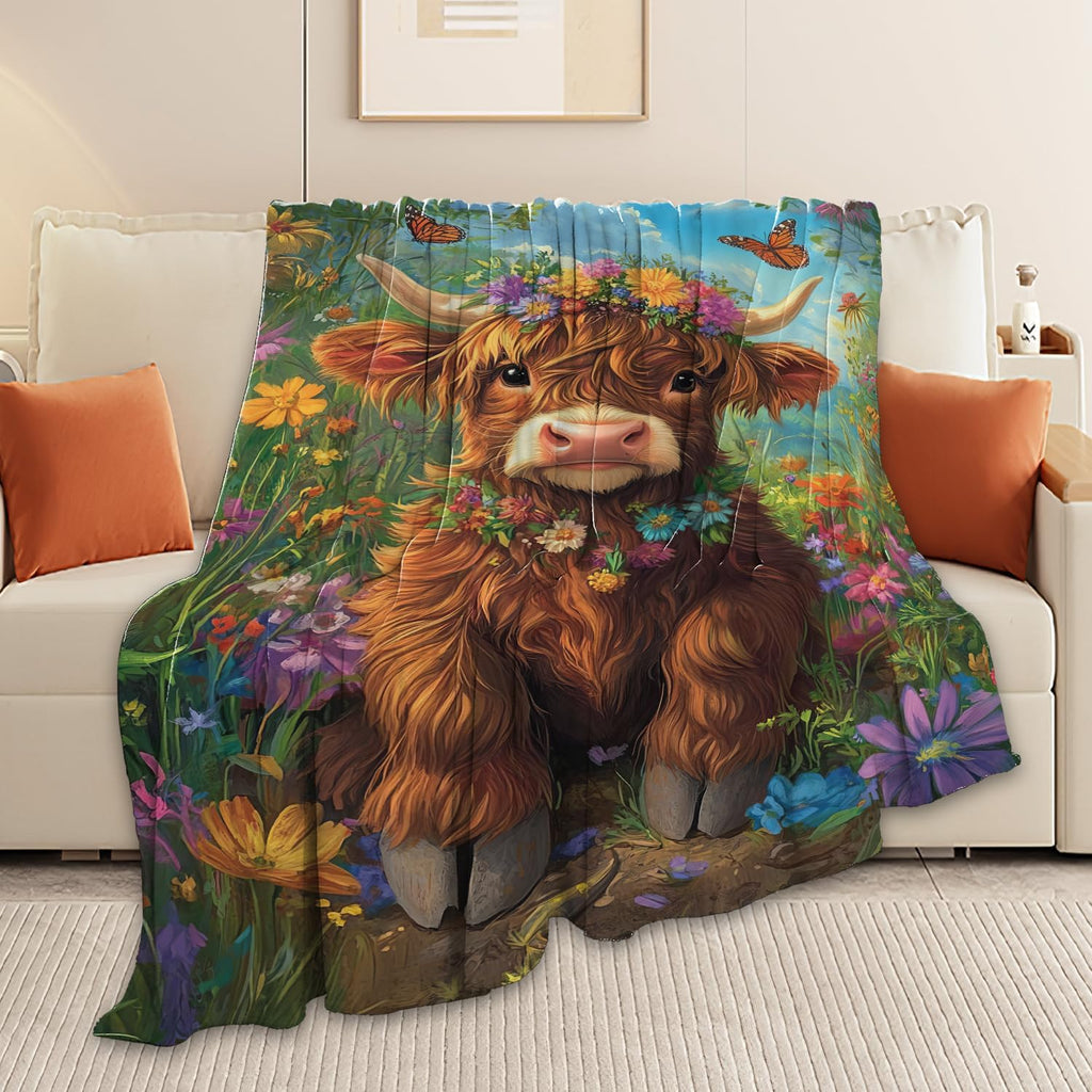 Highland Cow Throw Blanket Highland Cattle Stuff Gifts for Kids Girls Boys Adults Women Man Soft Cozy Warm Plush Fluffy Fuzzy Fleece Blanket Decor 60''X80''