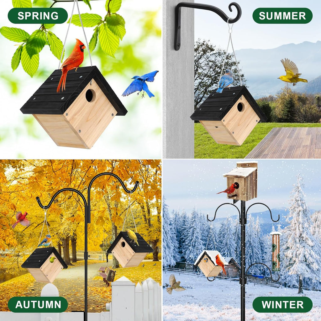 Gtongoko Hanging Wren Bird Houses for Outside, Cedar Wooden Bird Houses for Outdoors, Bird Nest with Air Vents, 1-1/8"Entrance Hole, Clean Door for Wildbird Watching, 1 Pack Black