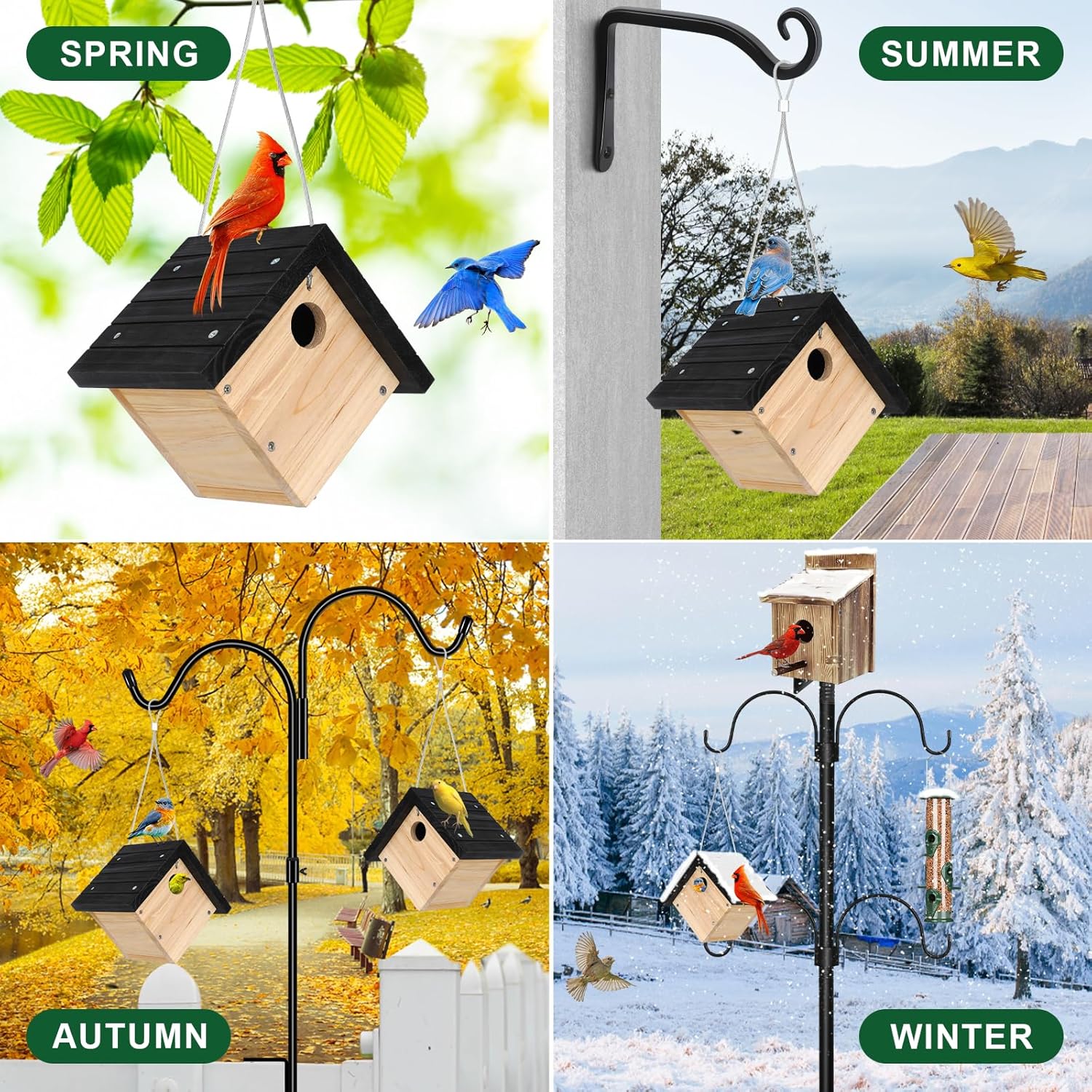 Gtongoko Hanging Wren Bird Houses for Outside, Cedar Wooden Bird Houses for Outdoors, Bird Nest with Air Vents, 1-1/8"Entrance Hole, Clean Door for Wildbird Watching, 1 Pack Black