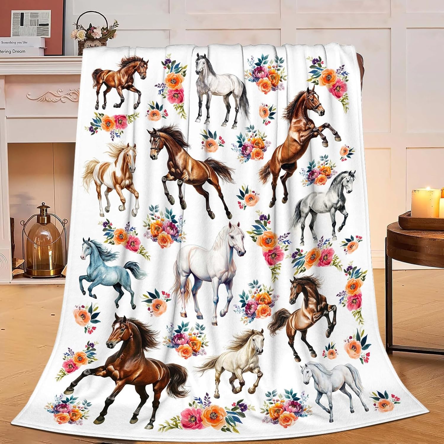 Horse Throw Blanket Horse Gifts Blanket for Girls Women Men Boys Kids Adults Super Soft Cozy Plush Fluffy Fuzzy Fleece Blanket Home Decor 60''X80''