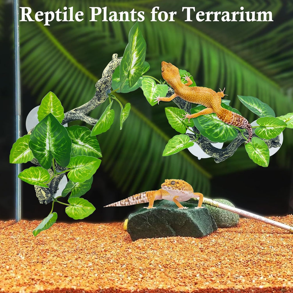 Snake Climbing Branch, 2 Pcs Resin Reptile Corner Branches for Climbing with Suction Cup, Bearded Dragon Tank Plant Decor Gecko Enclosure Ornament Terrarium Accessories for Lizard Corn Snake