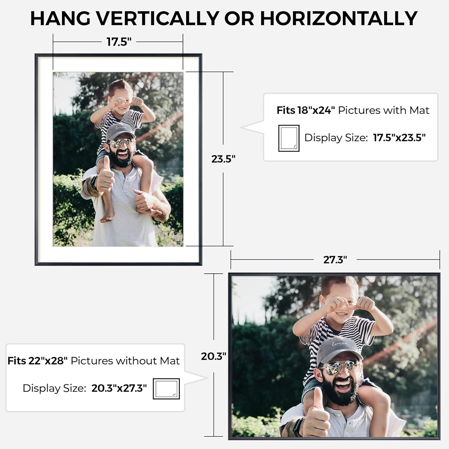 RICHFOCUS Aluminum Picture Frame - 22x28 Black Metal Frame with Mat for 18x24 Photo, Floating Frame with Tempered Glass - Poster Frame Wall Hook Included for Gallery Wall