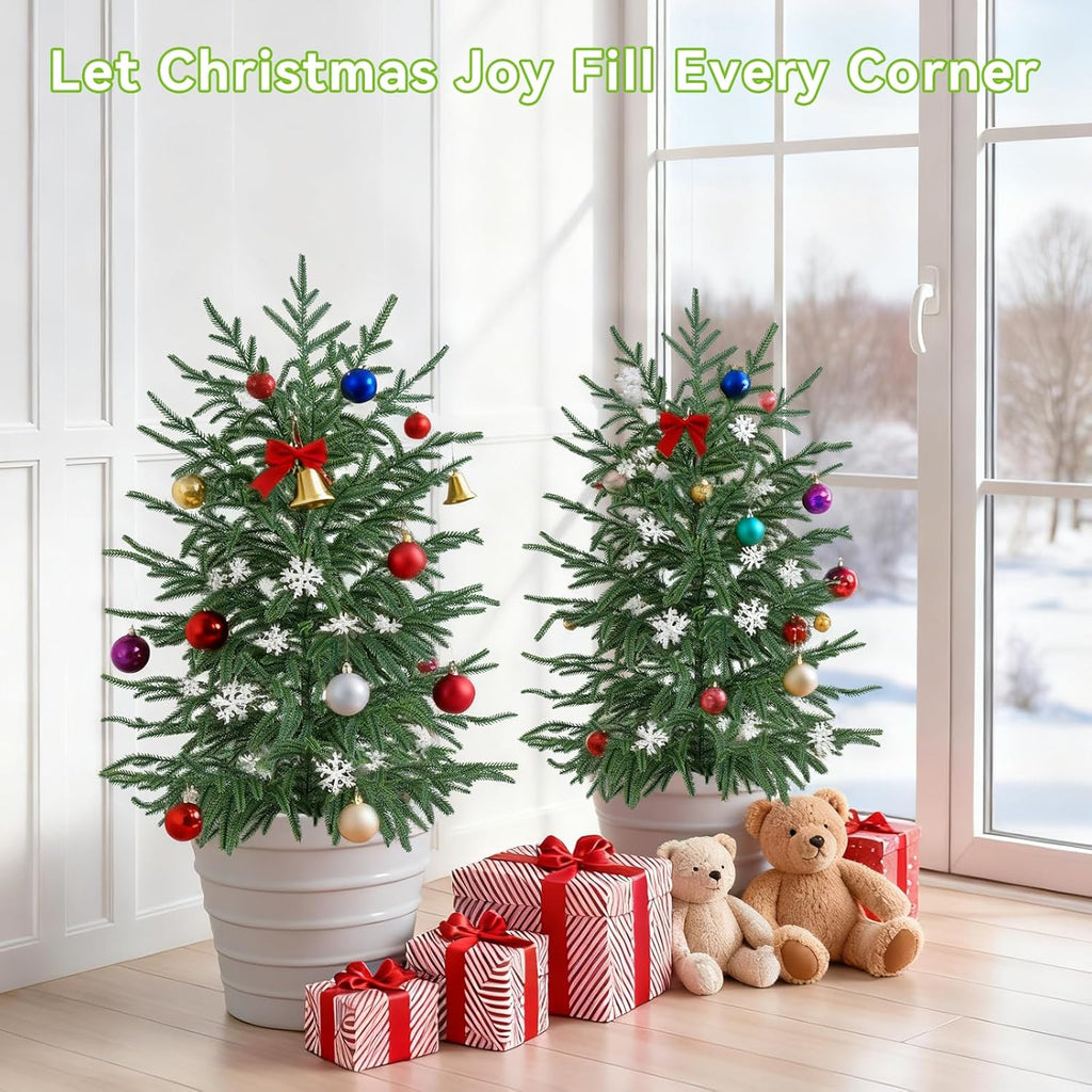 3FT Artificial Norfolk Pine Tree, 2pc Artificial Christmas Tree Faux Potted Plants for Front Porch Christmas Indoor Outdoor Decor
