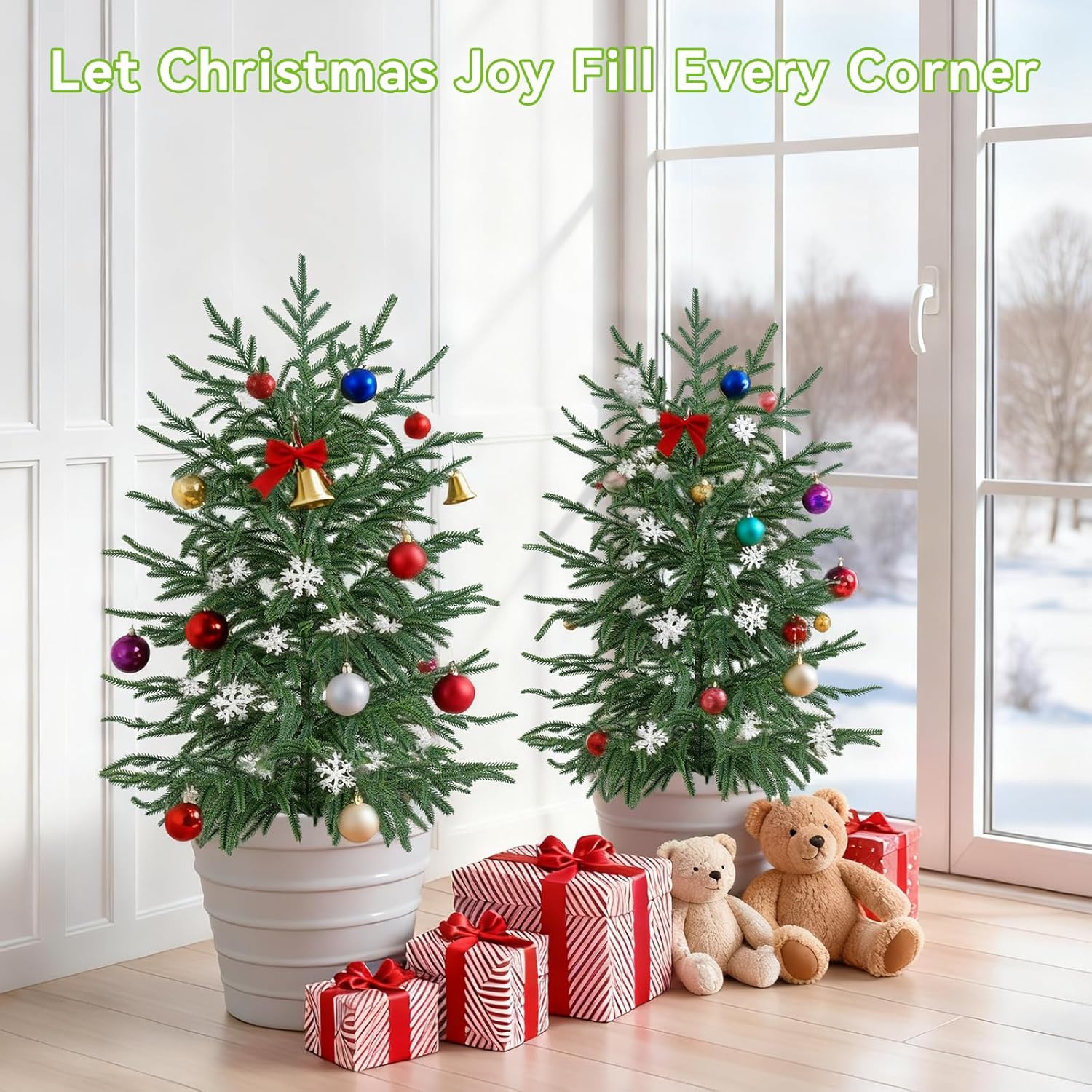 3FT Artificial Norfolk Pine Tree, 2pc Artificial Christmas Tree Faux Potted Plants for Front Porch Christmas Indoor Outdoor Decor