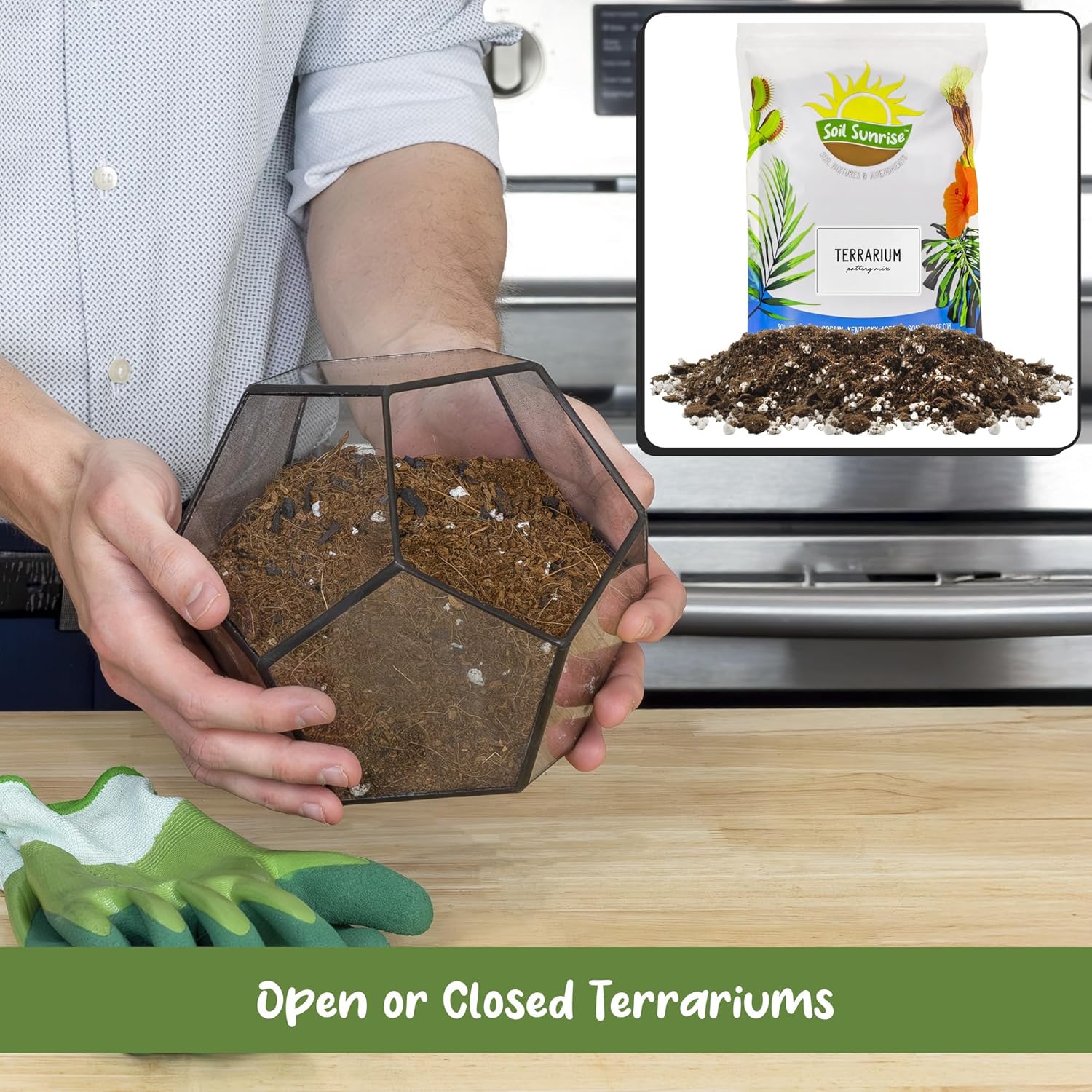 Soil Sunrise Terrarium Potting Soil Mix (8 Quarts) w/Blended Filtering Charcoal Custom Made for Terrariums
