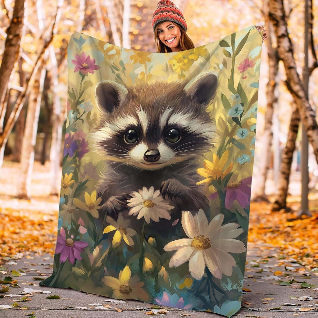 Raccoon Throw Blanket Raccoon Stuff Gifts for Kids Girls Boys Adults Women Man Soft Cozy Warm Plush Fluffy Fuzzy Fleece Blanket Decor 40''X50''