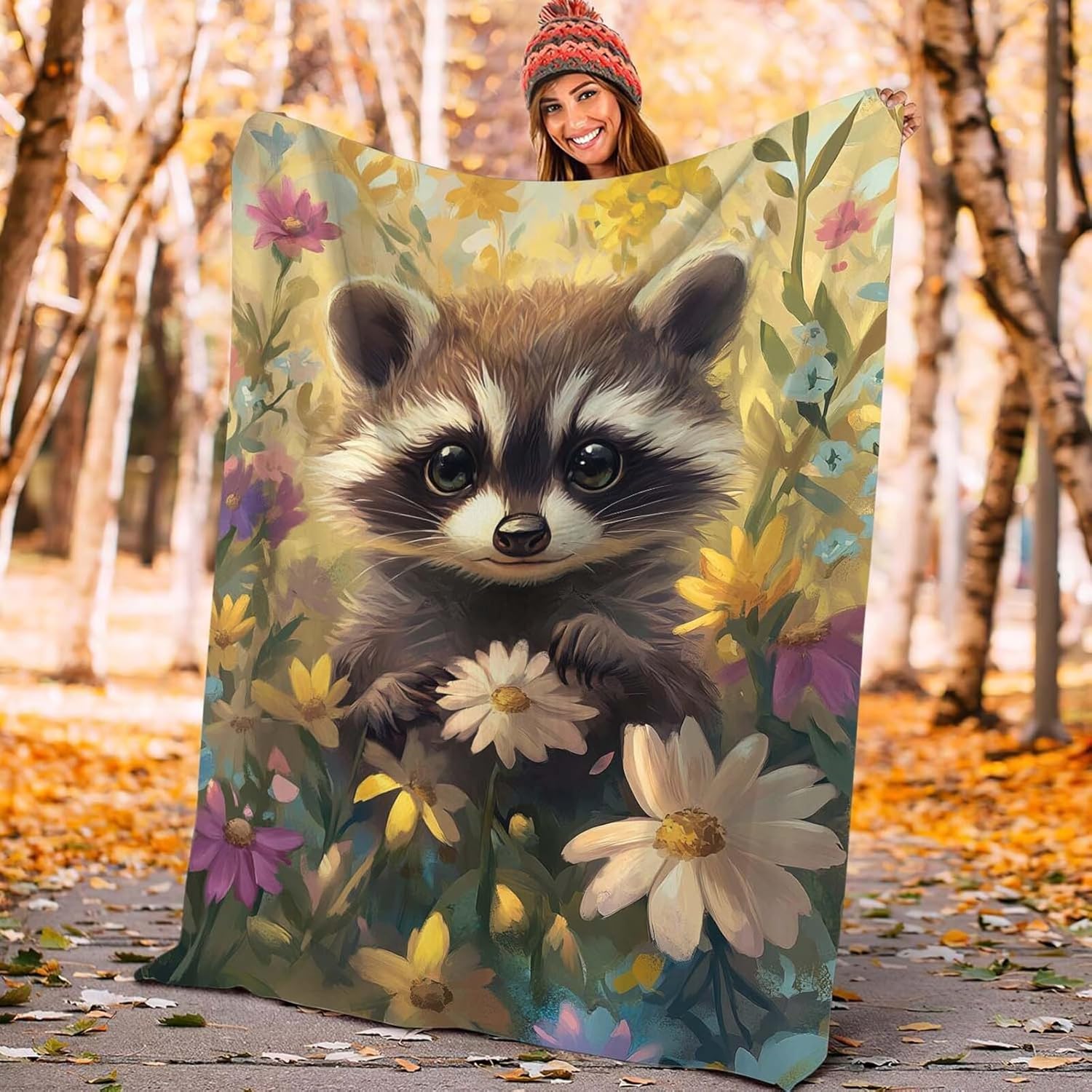 Raccoon Throw Blanket Raccoon Stuff Gifts for Kids Girls Boys Adults Women Man Soft Cozy Warm Plush Fluffy Fuzzy Fleece Blanket Decor 40''X50''