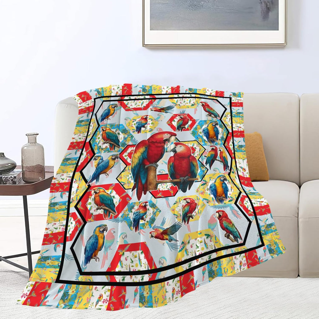 Parrot Bird Throw Blanket Macaw Stuff Gifts for Kids Girls Boys Adults Women Men Soft Cozy Warm Plush Fluffy Fuzzy Fleece Blanket Decor 40''X50''