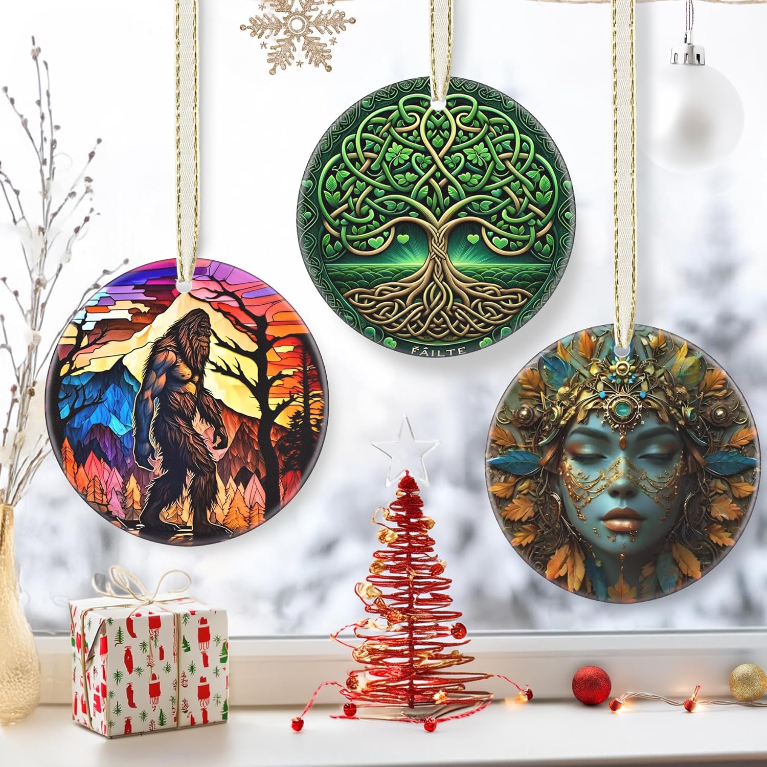 3.5 Inch Ceramic Christmas Tree Ornament, Tree of Life Christmas Ornaments, Heirloom Keepsake, Gift Exchange, Gift Idea, Bauble Present - Green Tree