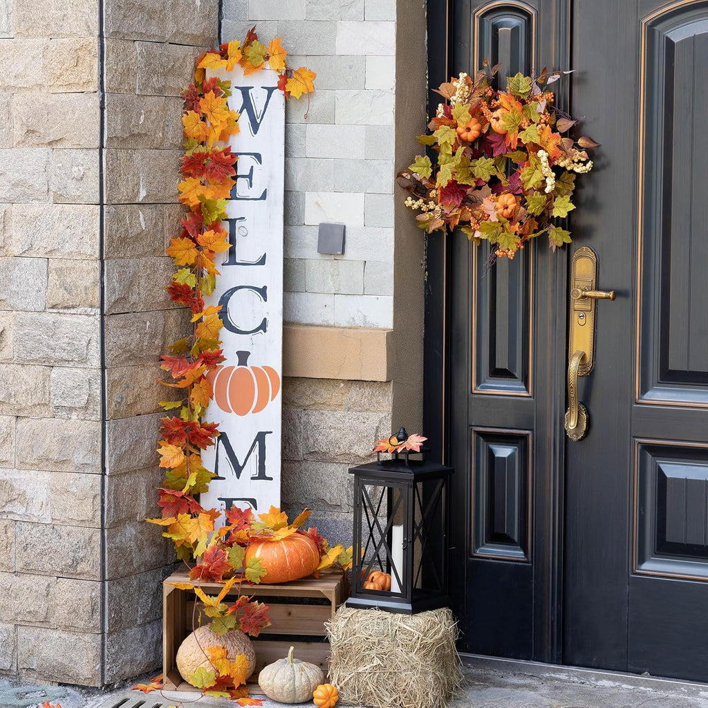 Mizii Fall Decor 5 Packs 390" Artificial Maples Vines Garland Fake Vine Fall Garland Silk Maple Leaves Faux Hanging Plants for Thanksgiving Porch Mantle Fireplace Farmhouse Harvest Decorations (Maple)