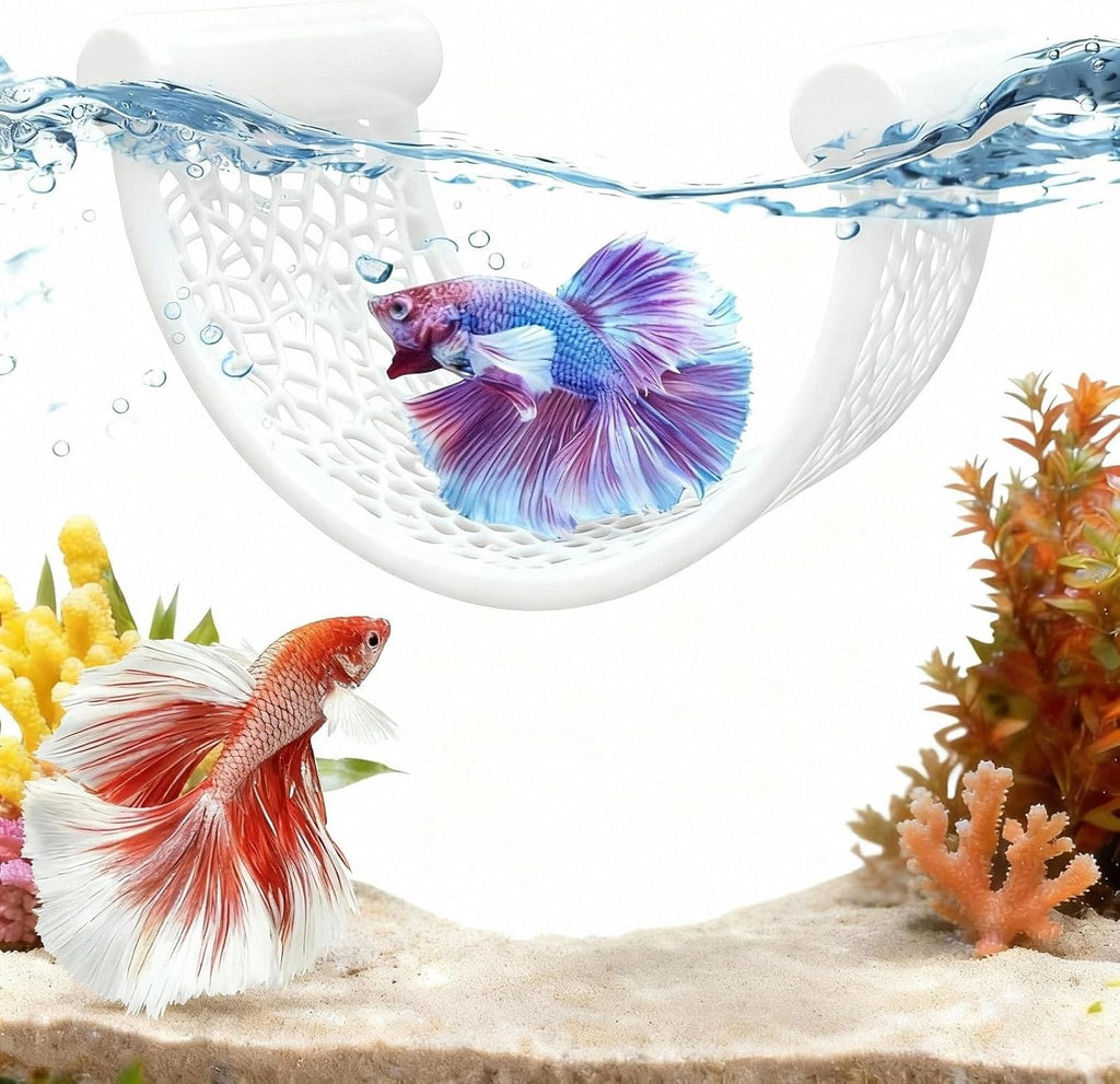 White Floating Betta Fish Hammock – Minimalist Rest Platform & Floating Bed – Betta Tank Accessories for Small Aquariums, Nano Tanks & Shrimp – Clean Aquarium Perch Ledge for Bettas & Small Fish