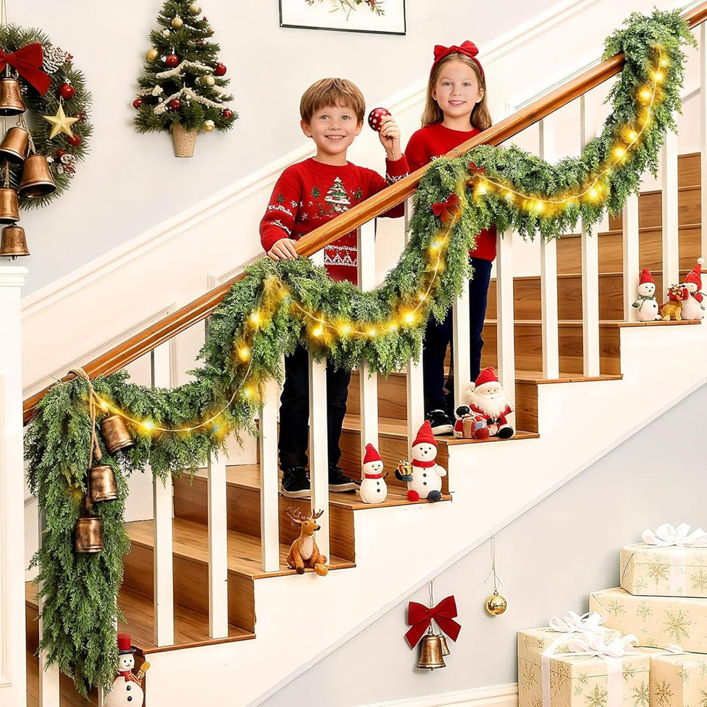 Christmas Garland Real Touch Cedar Garland Christmas Decorations 6 ft Soft and Lush Realistic Faux Pine Garlands for Mantle Table Stairs Door Doorframe Fireplace Indoor Outdoor Holiday Decorations