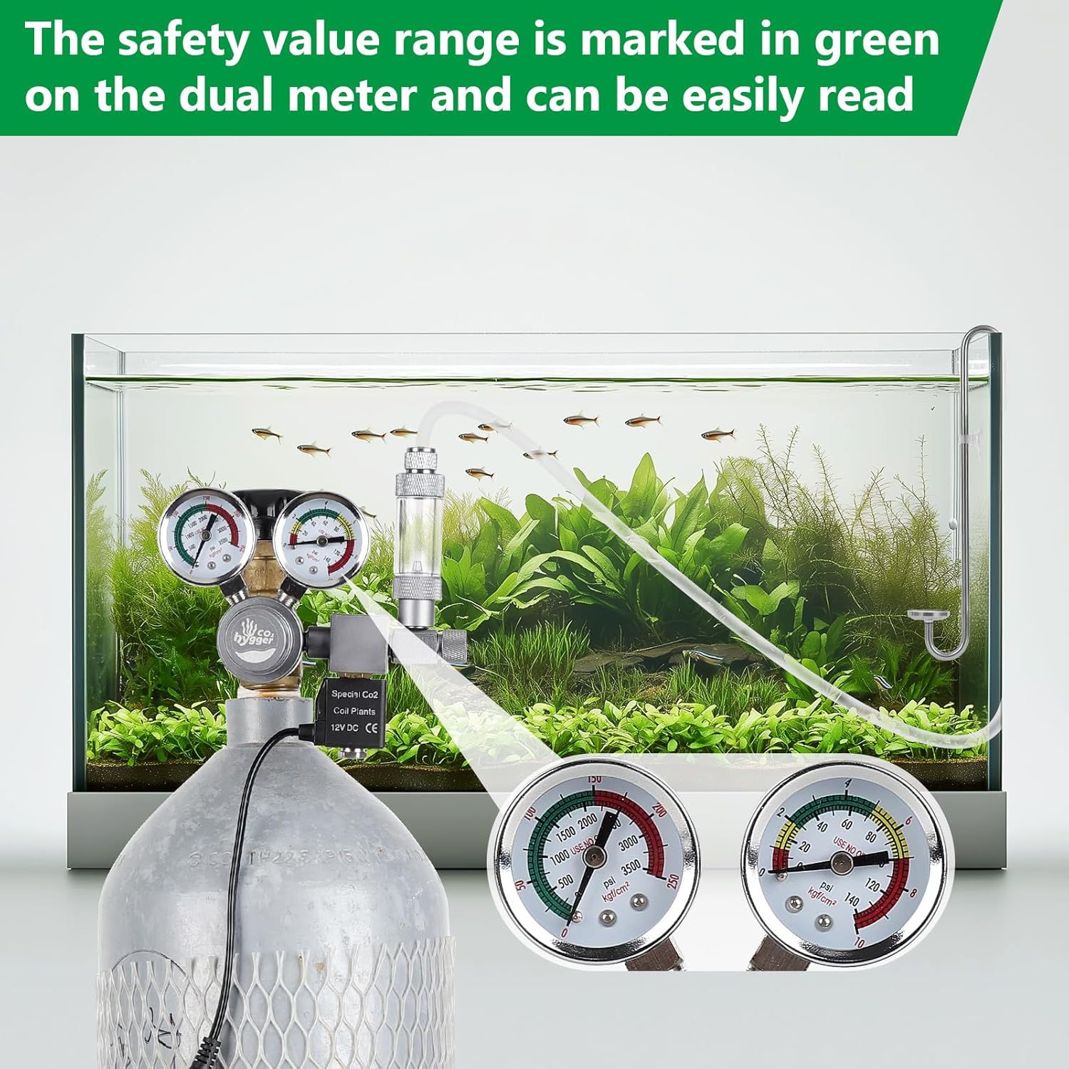 Aquarium Co2 Regulator, Dual Gauge Accurate Display, with 12V DC Solenoid Valve, Bubble Counter and Check Valve,for Establishing CO2 System in Aquatic Plant Tank