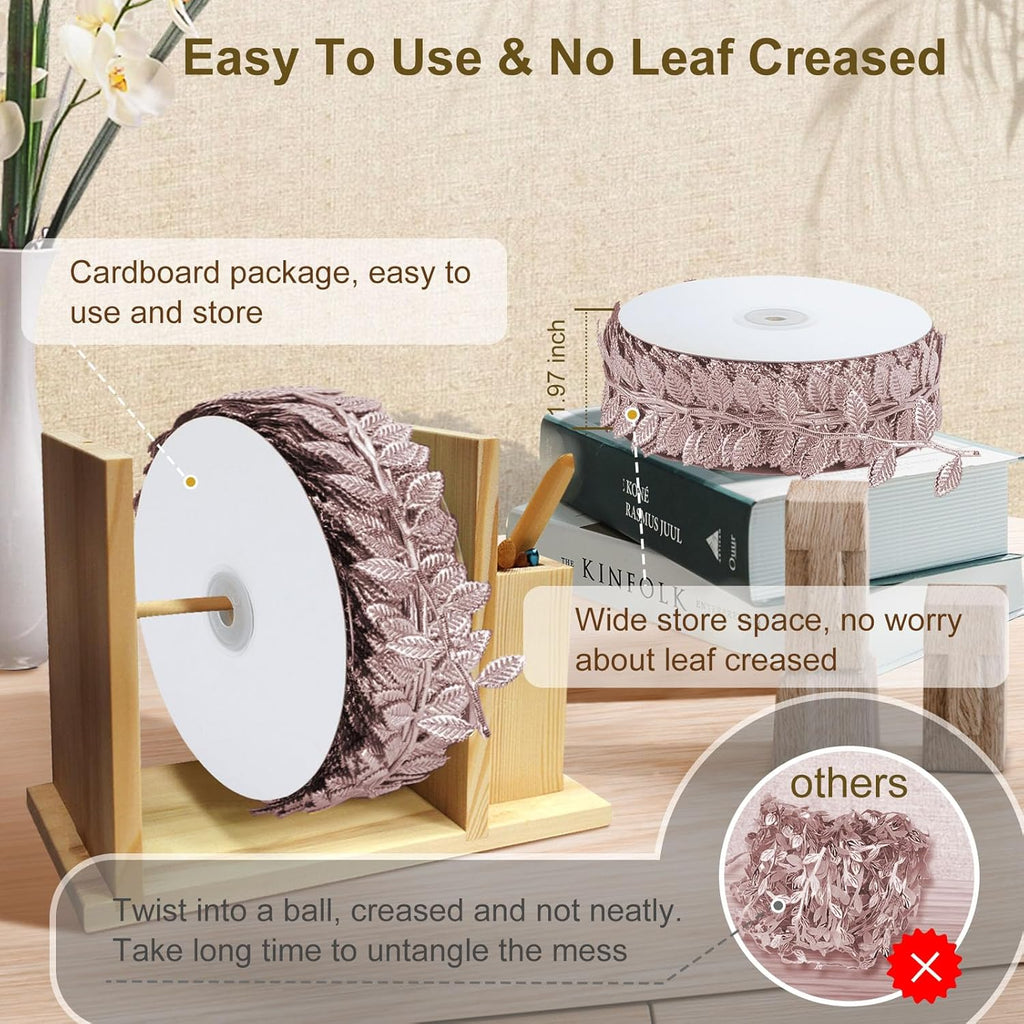 Naidiler Rose Gold Leaf Ribbon, Artificial Vines Leaves String Trim Ribbon Wild Jungle Botanical Greenery for Baby Shower Party Wedding Home Wreaths & DIY Craft (Rose Gold 120Ft)