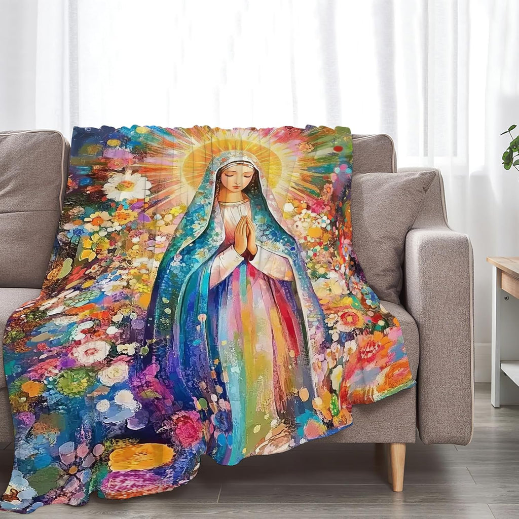 Virgin Mary Blanket Catholic Christian Throw Blankets Religious Gifts for Women Men Faith Prayer Soft Cozy Fleece Plush for Couch Sofa Bed 50"x40"