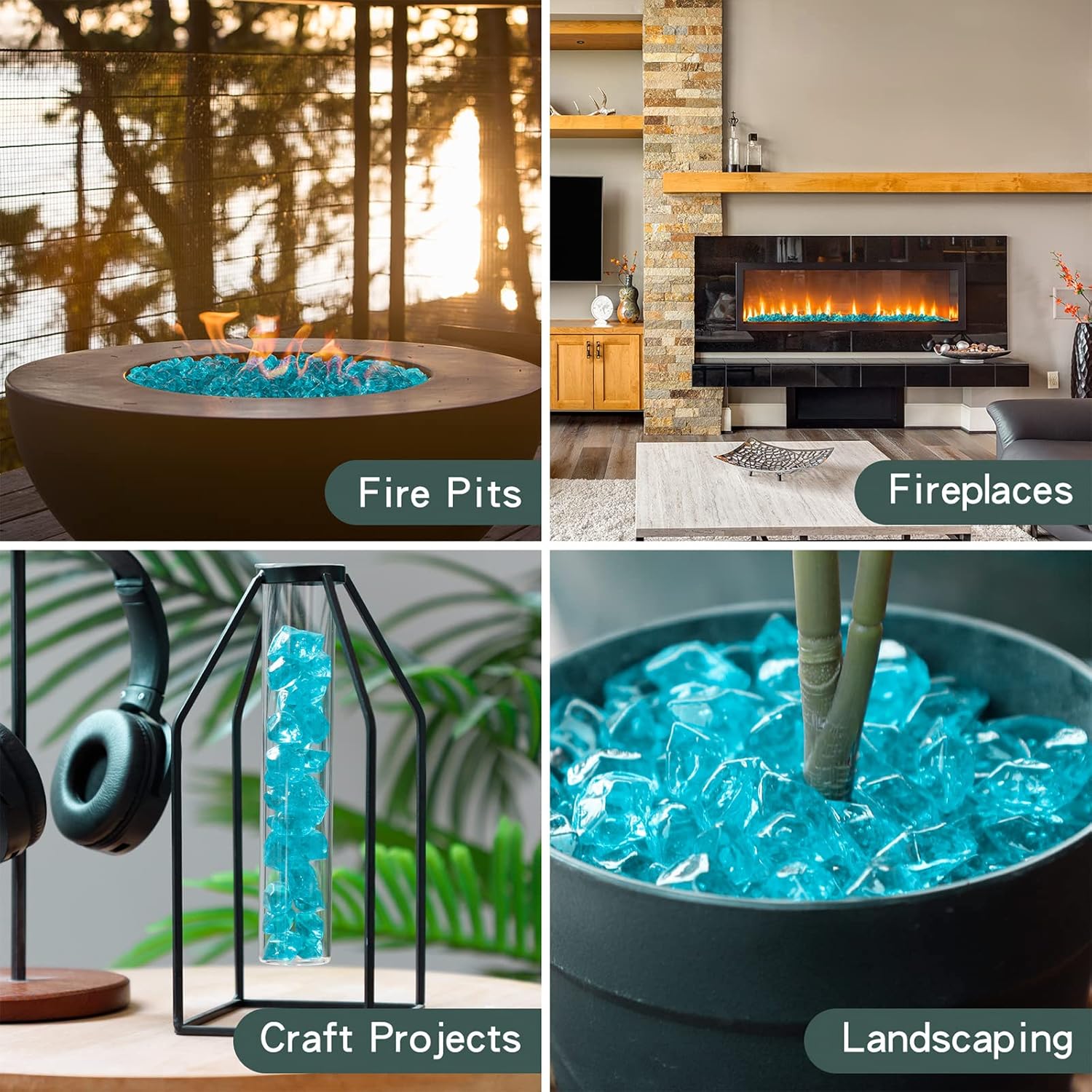 Onlyfire 1/2-Inch Polygon Fire Glass, 10 Pound Pack Glass Rock for Fireplace Fire Pit & Lanscaping, High Luster Aqua Blue