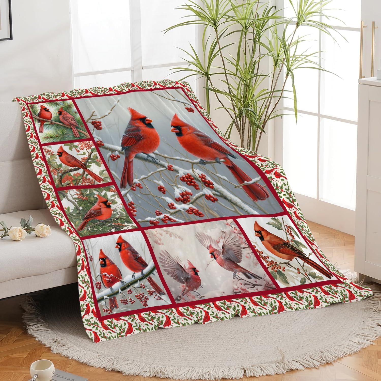 Cardinal Blanket Red Bird Throw Blanket Gifts for Women Men Boys Girls Kids Adults Super Soft Cozy Plush Fluffy Fuzzy Fleece Blanket Home Decor 40''X50''