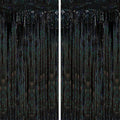 2 Pack Laser Black Tinsel Foil Fringe Curtains, Black Party Decorations, Metallic Tinsel Party Streamers Backdrop for Birthday Halloween Masquerade New Years Gatsby 1920s Party Decorations