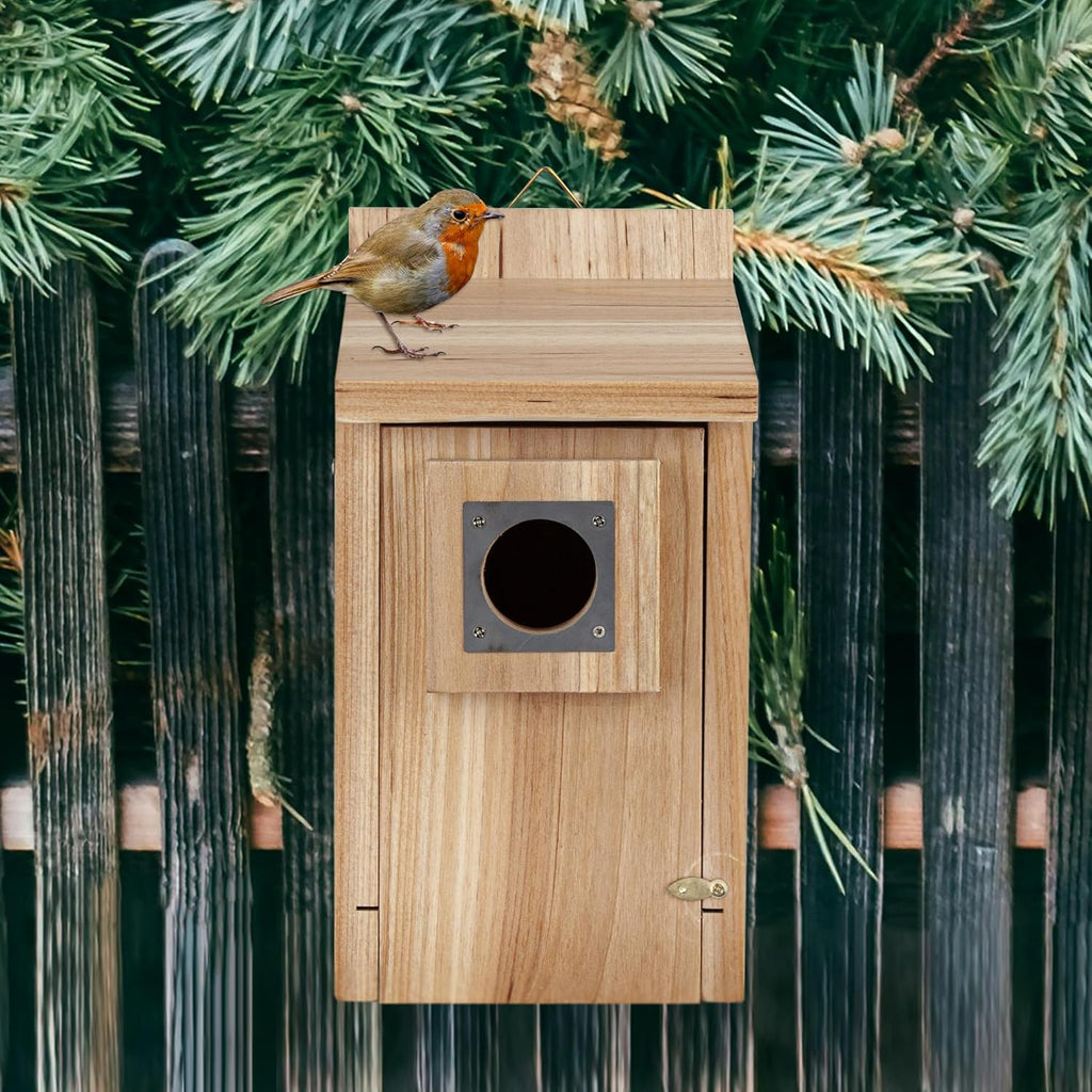 CARTMAN 0.6 Inch Thick Wood Bird Houses with Stainless Steel Guard, Hummingbird House for Outside Clearance Garden Country Cottages 2pk