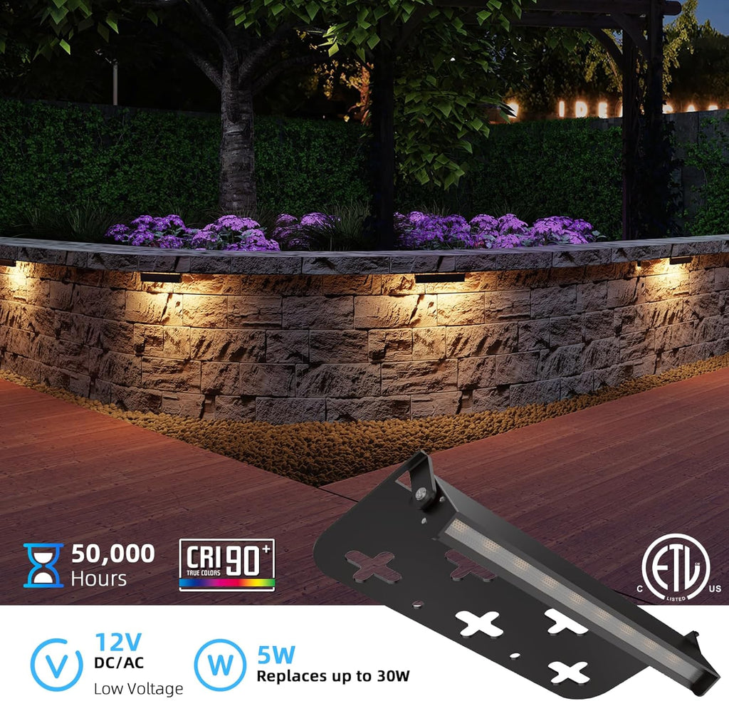 12 Pack 7 Inch Retaining Wall Lights, 5W LED Hardscape Lighting 12V AC/DC Low Voltage Step Lights Outdoor, 2700K Soft White IP65 Waterproof Landscape Lighting for Patio Walls Stairs, ETL