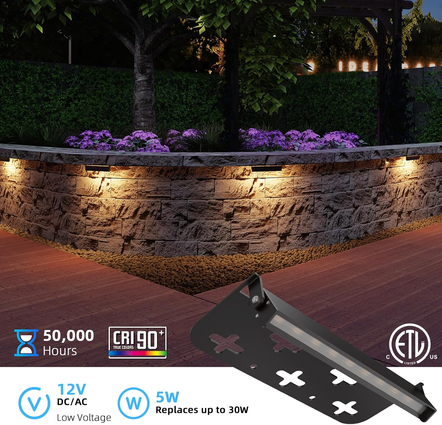 12 Pack 7 Inch Retaining Wall Lights, 5W LED Hardscape Lighting 12V AC/DC Low Voltage Step Lights Outdoor, 2700K Soft White IP65 Waterproof Landscape Lighting for Patio Walls Stairs, ETL