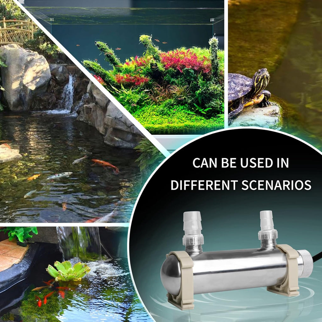 UV Pond Water Clarifier for 20-300 Gallon, UV Sterilizer for Swimming Pool, Spa, Large Fish Tank, Cold Plunge, 12MM/16MM/20MM/Pipe Diameter Available Ultraviolet Clarifier for Green Water
