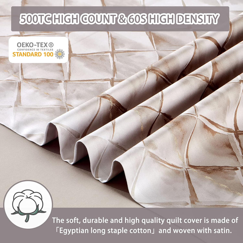 MILDLY 100% Egyptian Cotton Duvet Cover King, Gray Beige Geometric Pattern Comforter Cover Set 500TC Modern Abstract Reversible Ultra Soft & Breathable Unique Design Neutral Bedding Set (No Comforter)
