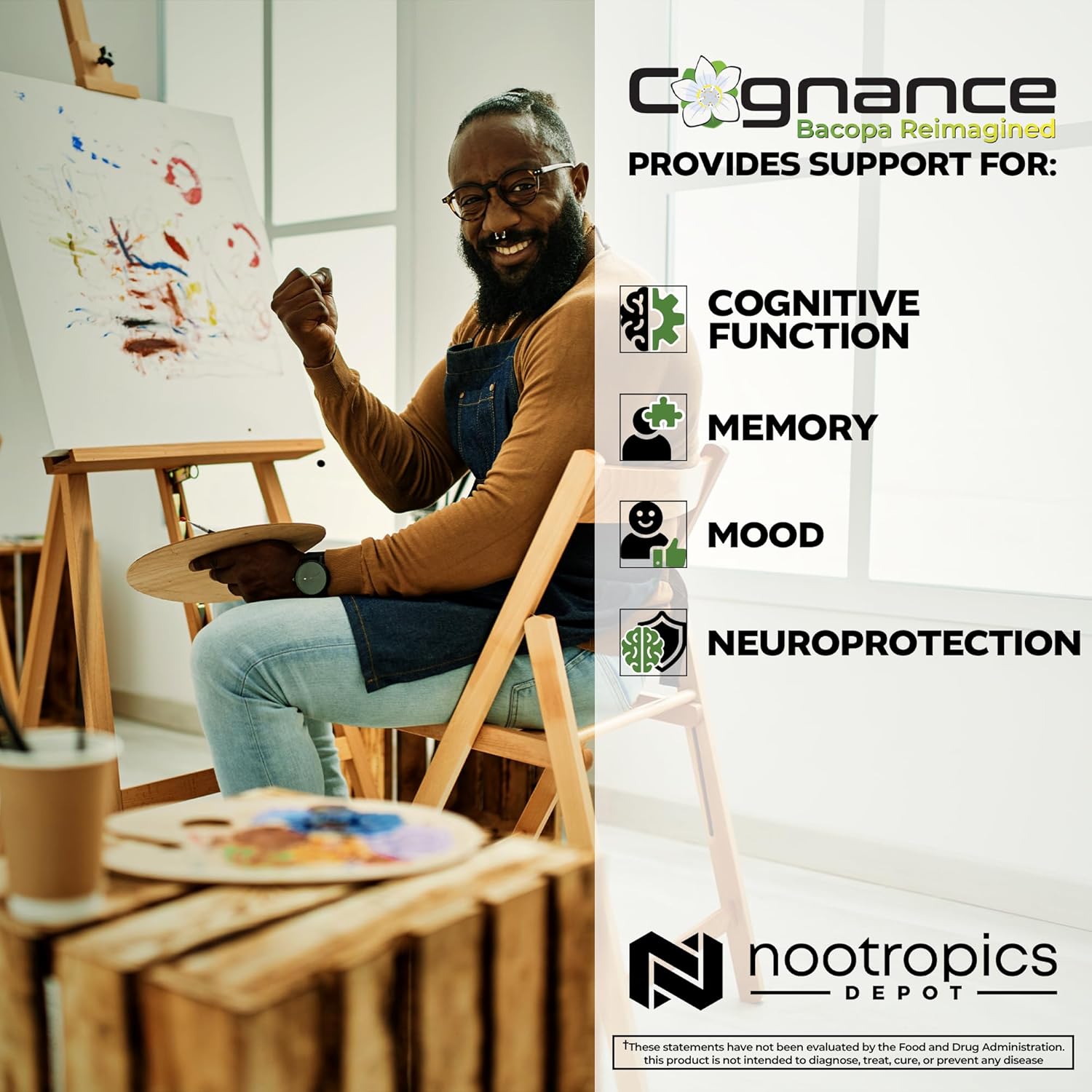 Nootropics Depot Cognance Enhanced Bacopa Capsules | 100mg | 10% Ebelin Lactone | Bacopa monnieri | Mood, Memory, & 5-HT2A Activation, 180 Count (Pack of 1)
