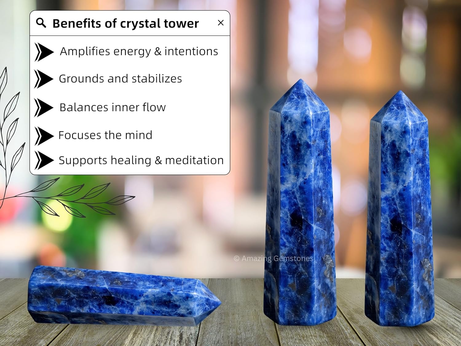 Amazing Gemstone Sodalite Crystal Towers - Natural Healing Crystal Point Obelisk for Reiki Healing and Crystal Grid (3 Inch)