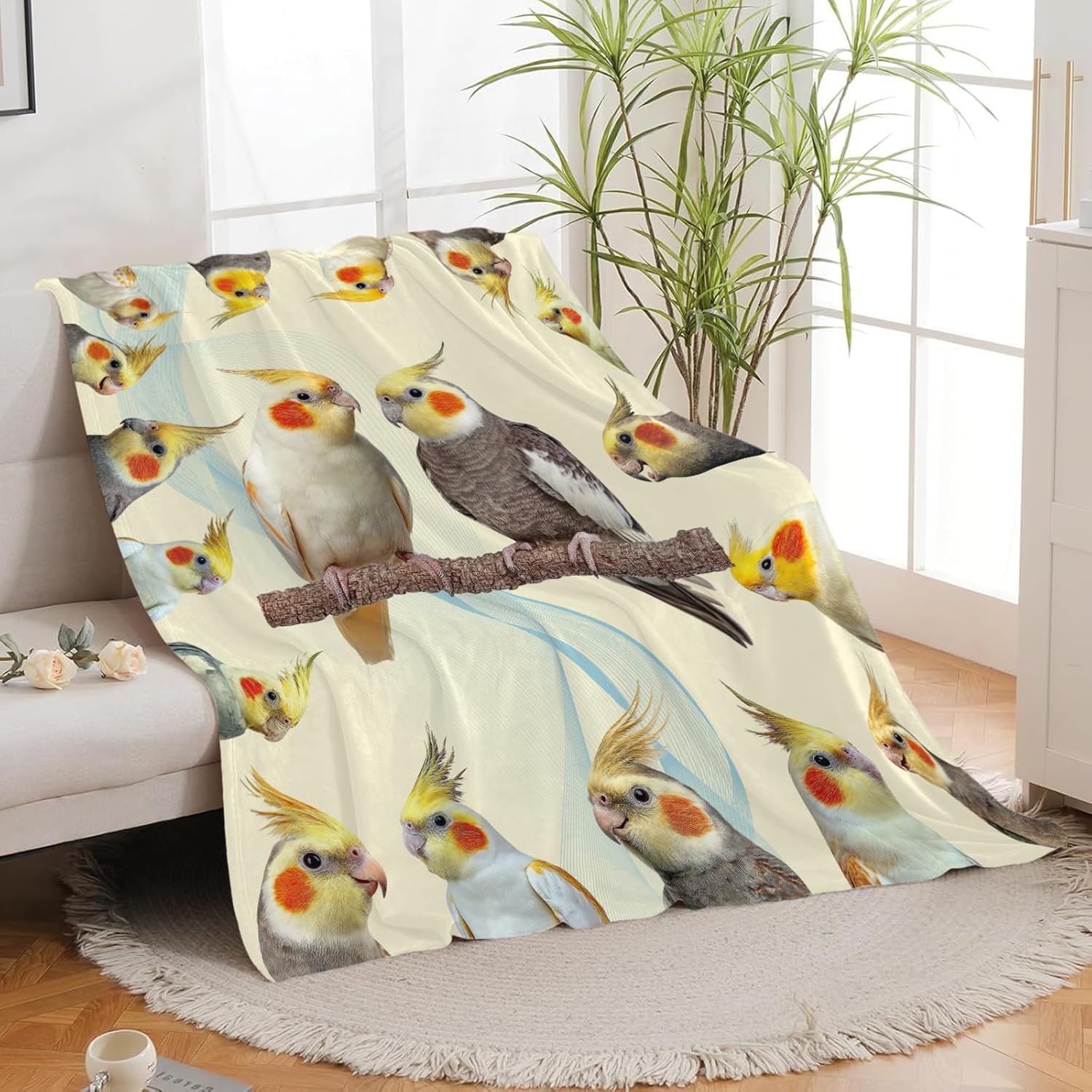 Parrot Bird Throw Blanket Cute Cockatiel Stuff Gifts for Kids Girls Boys Adults Women Men Soft Cozy Warm Plush Fluffy Fuzzy Fleece Blanket Decor 40''X50''