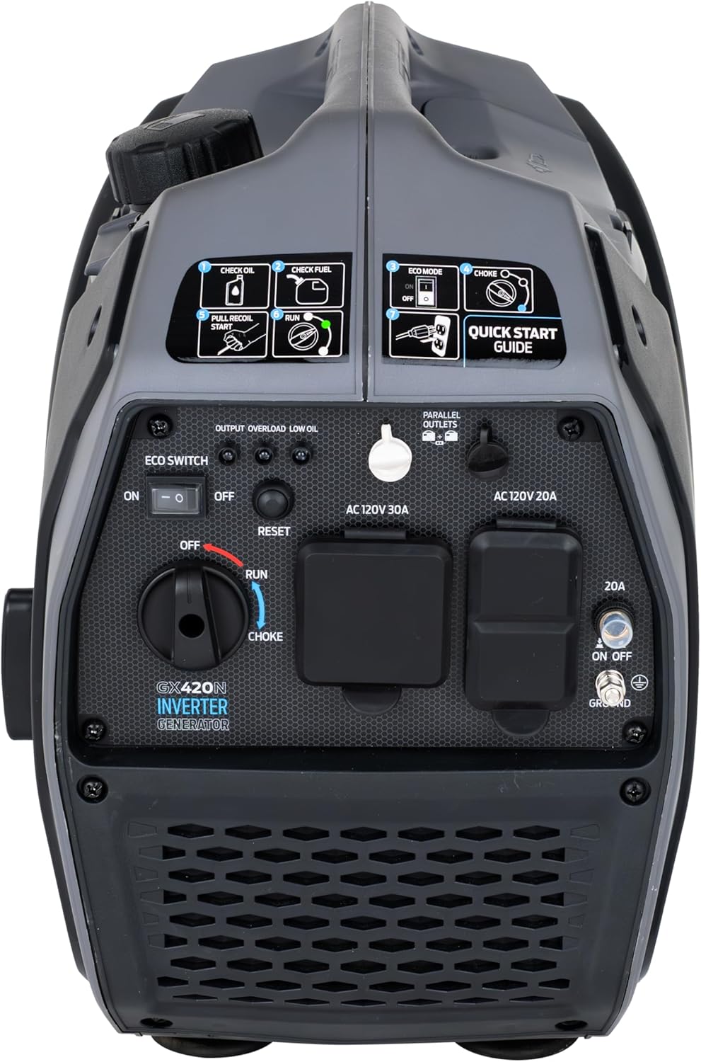 Pulsar 4,200W Portable Gas-Powered Quiet Inverter Generator for Home Emergency Backup, Parallel Capability, RV Ready, Long Run Time, GX420N