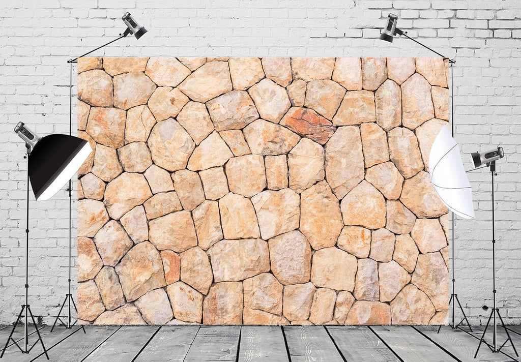 8x6ft Fabric Stone Wall Backdrop Natural Rock Wall Textured Photography Background Birthday Party Decoration Newborn Boy Kid Adult Artistic Portrait Seamless Scene Video Photo Shoot Props
