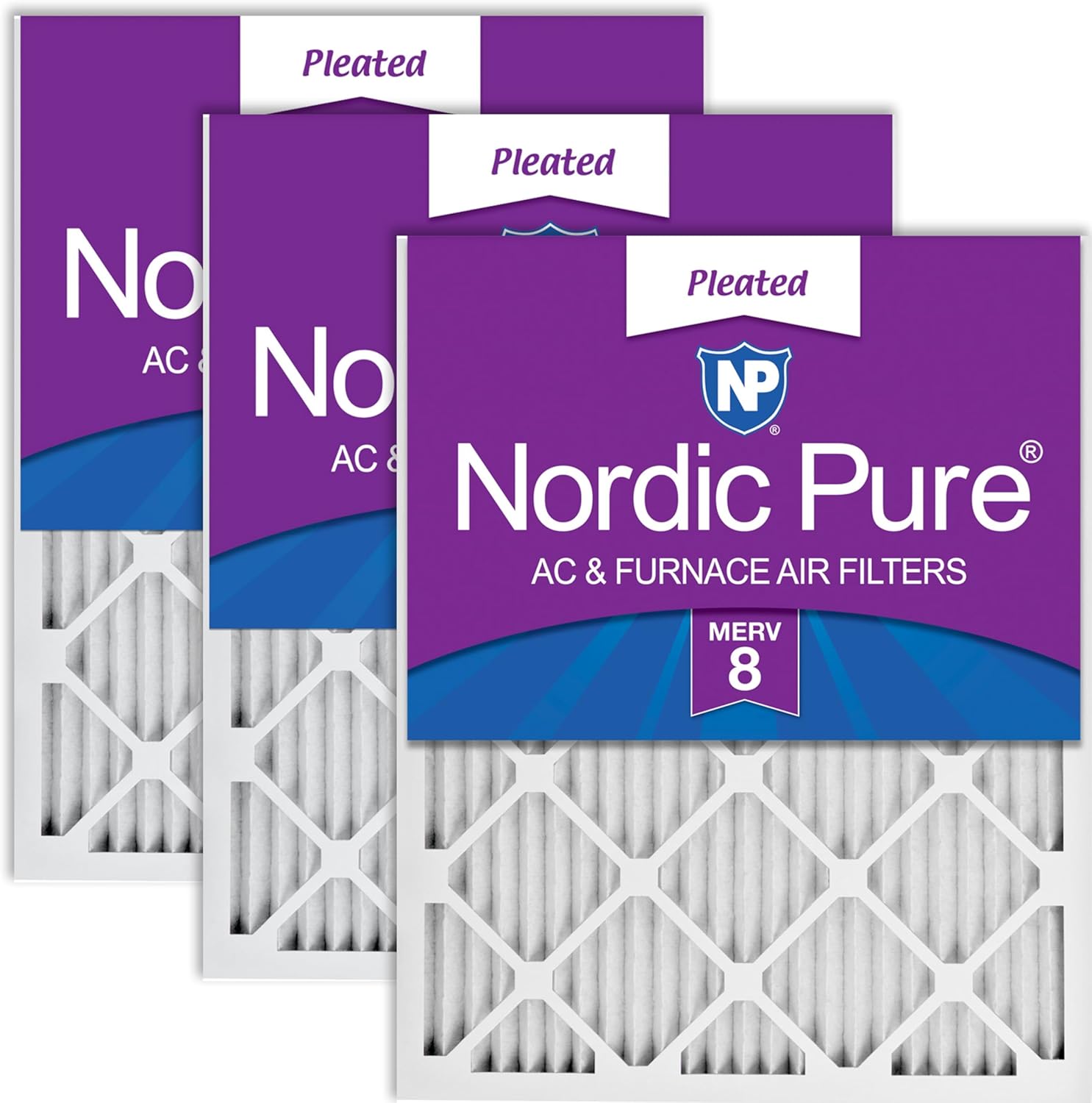 Nordic Pure 20x25x1 (19 1/2 x 24 1/2 x 3/4) Pleated MERV 8 Air Filters 3 Pack