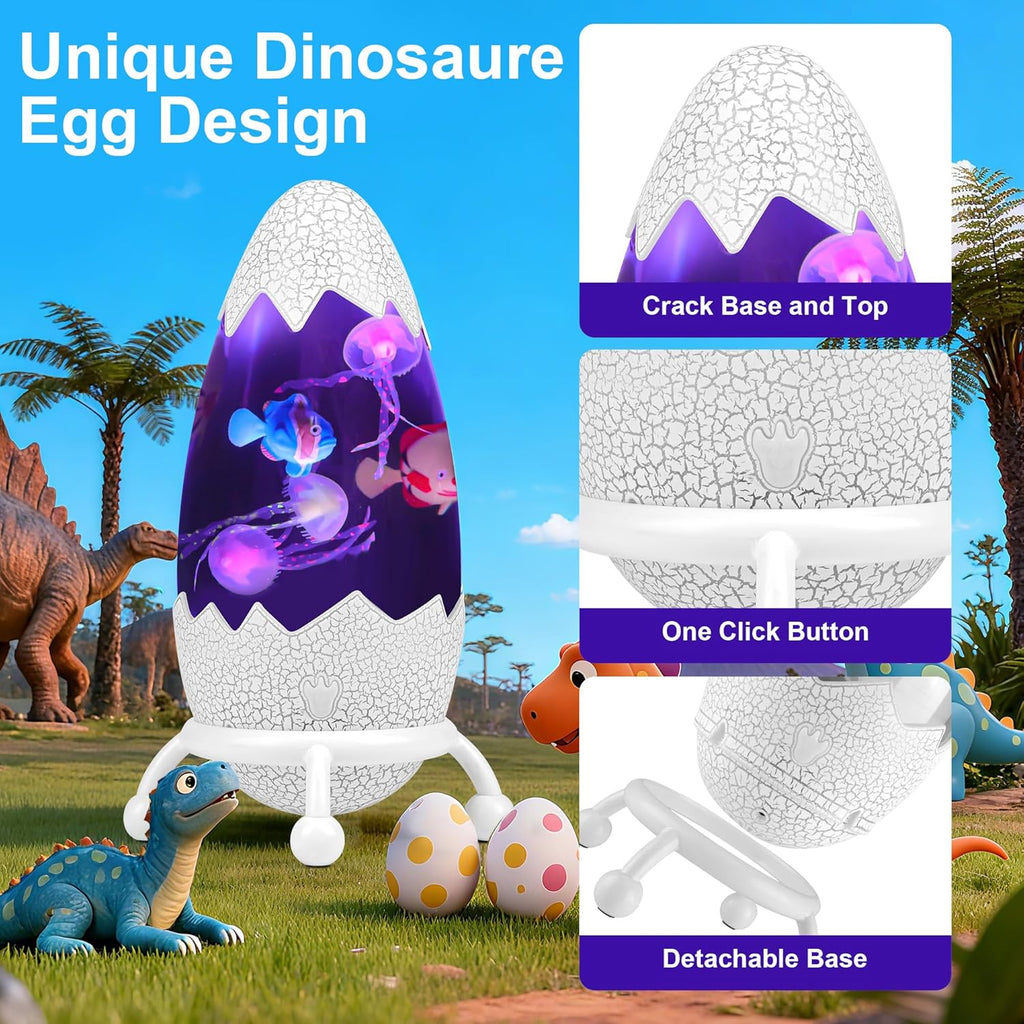 Dinosaur Egg Night Light-Glowing Jellyfish & Fish Table Lamp with Cracked Design,USB Powered Jumbo Dinosaur Egg Jelly Fish Light with Remote Control for Kids Room Decor,Gift for Boys Girls