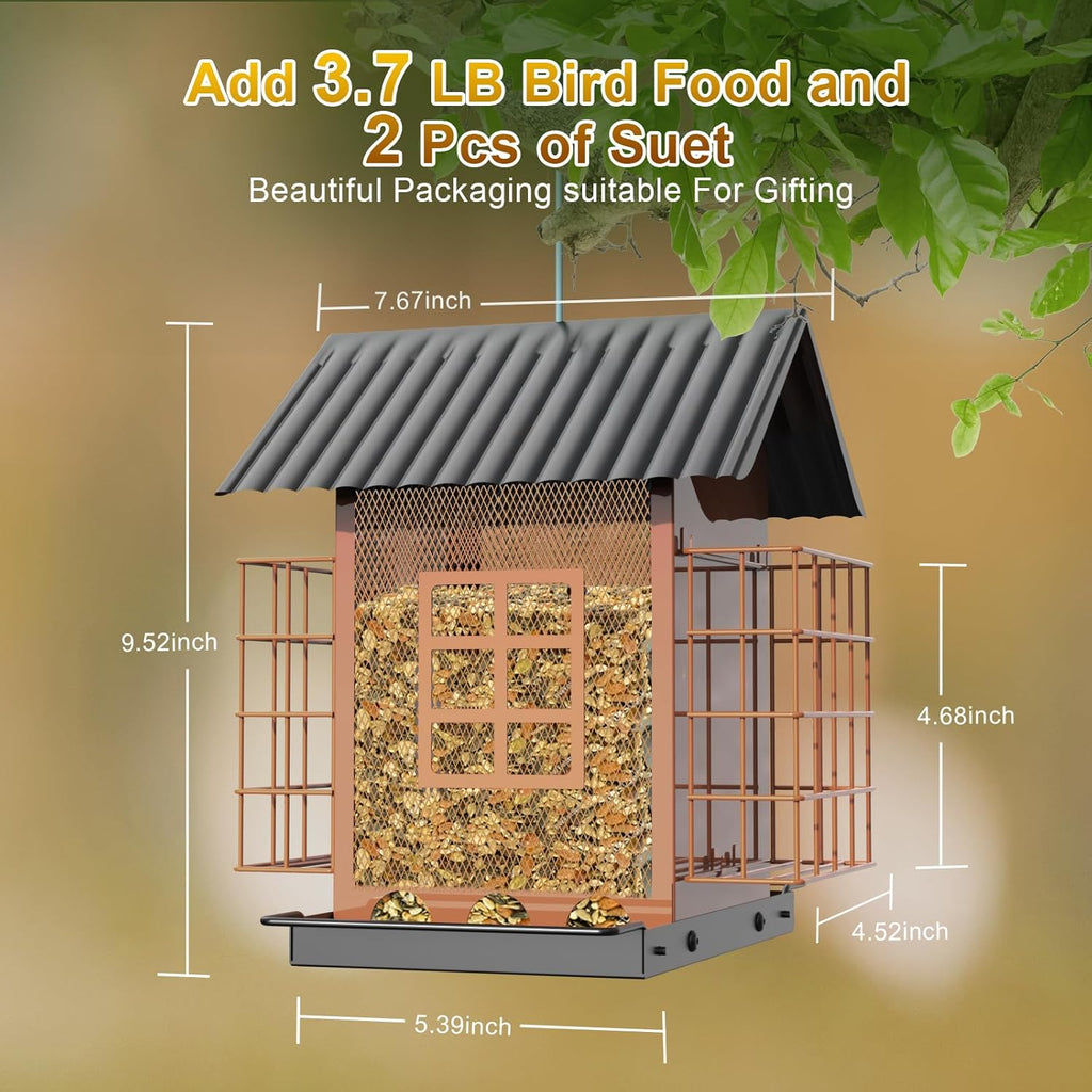 Bird Feeders for Outdoors Hanging, Metal Bird Feeder with Double Suet Cage Cake, Large Capacity, Birdfeeders Sturdy & Weatherproof, Easy to Clean & Refill, Great for Attracting Wild Birds