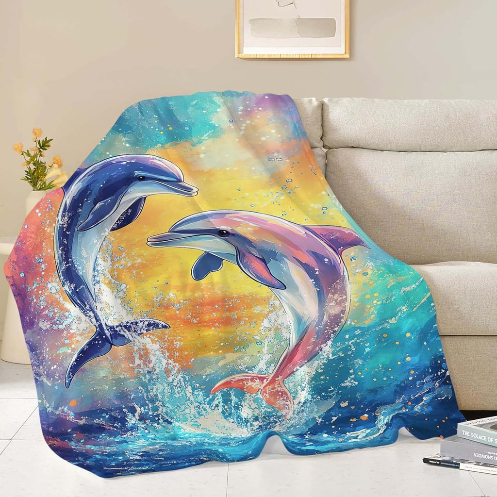Dolphin Throw Blanket Dolphin Stuff Gifts for Kids Girls Boys Adults Women Man Soft Cozy Warm Plush Fluffy Fuzzy Fleece Blanket Decor 40''X50''