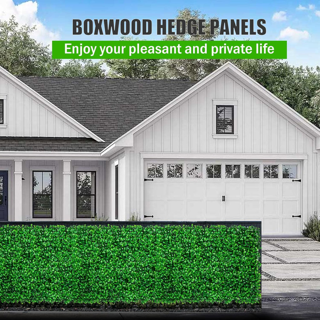 24PCS Boxwood Panels, 24"x16" Artificial Boxwood Hedge Panels, Grass Wall Panels, UV Protected Suitable for Garden, Fence, Backyard Wall Decoration
