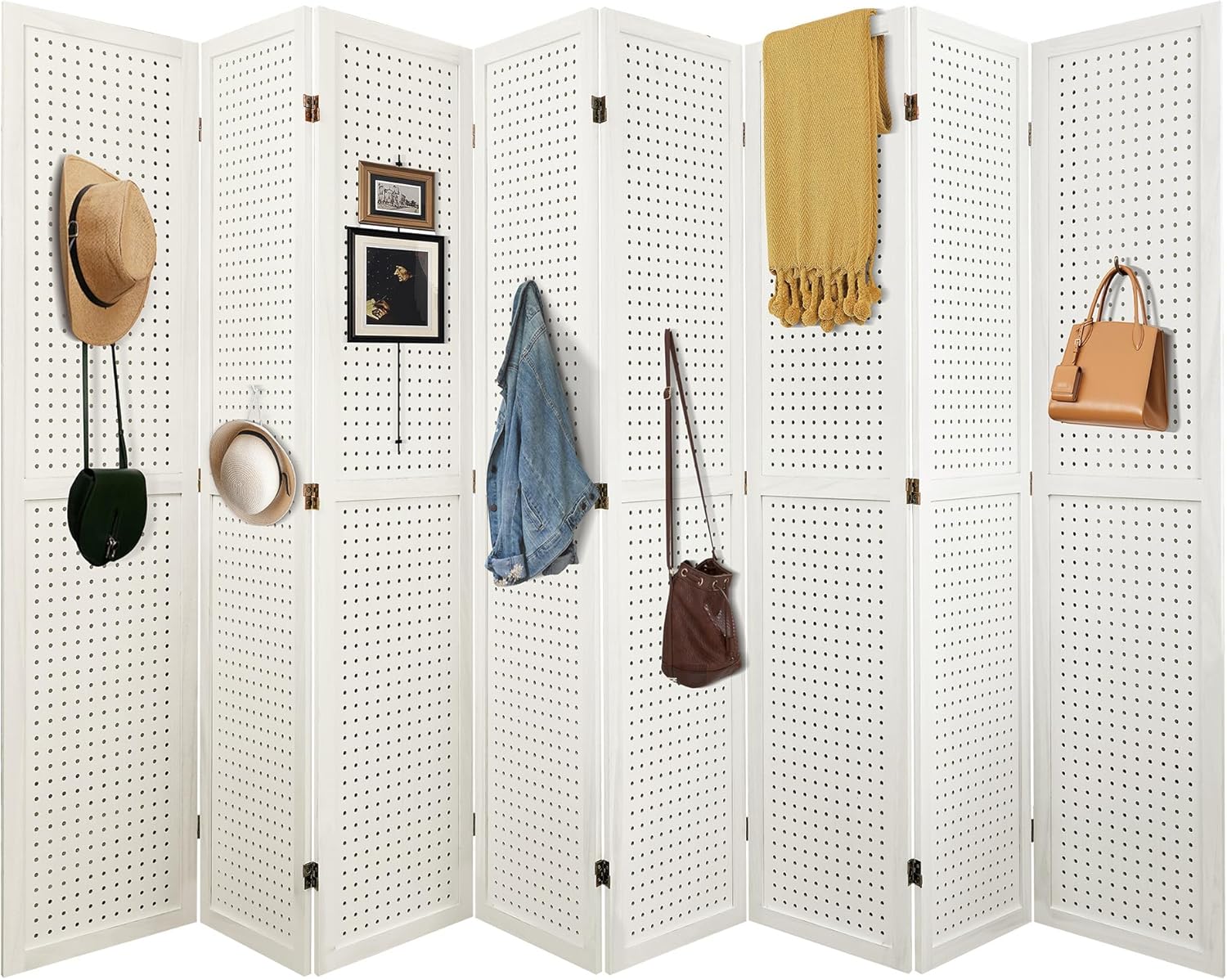 NicBex Room Divider 8 Panel Pegboard Display 5.6FT Wood PegBoard Room Dividers, Folding Privacy Screens Portable Display Board Wall Divider for Craft/Art Shows, Room Separation, White
