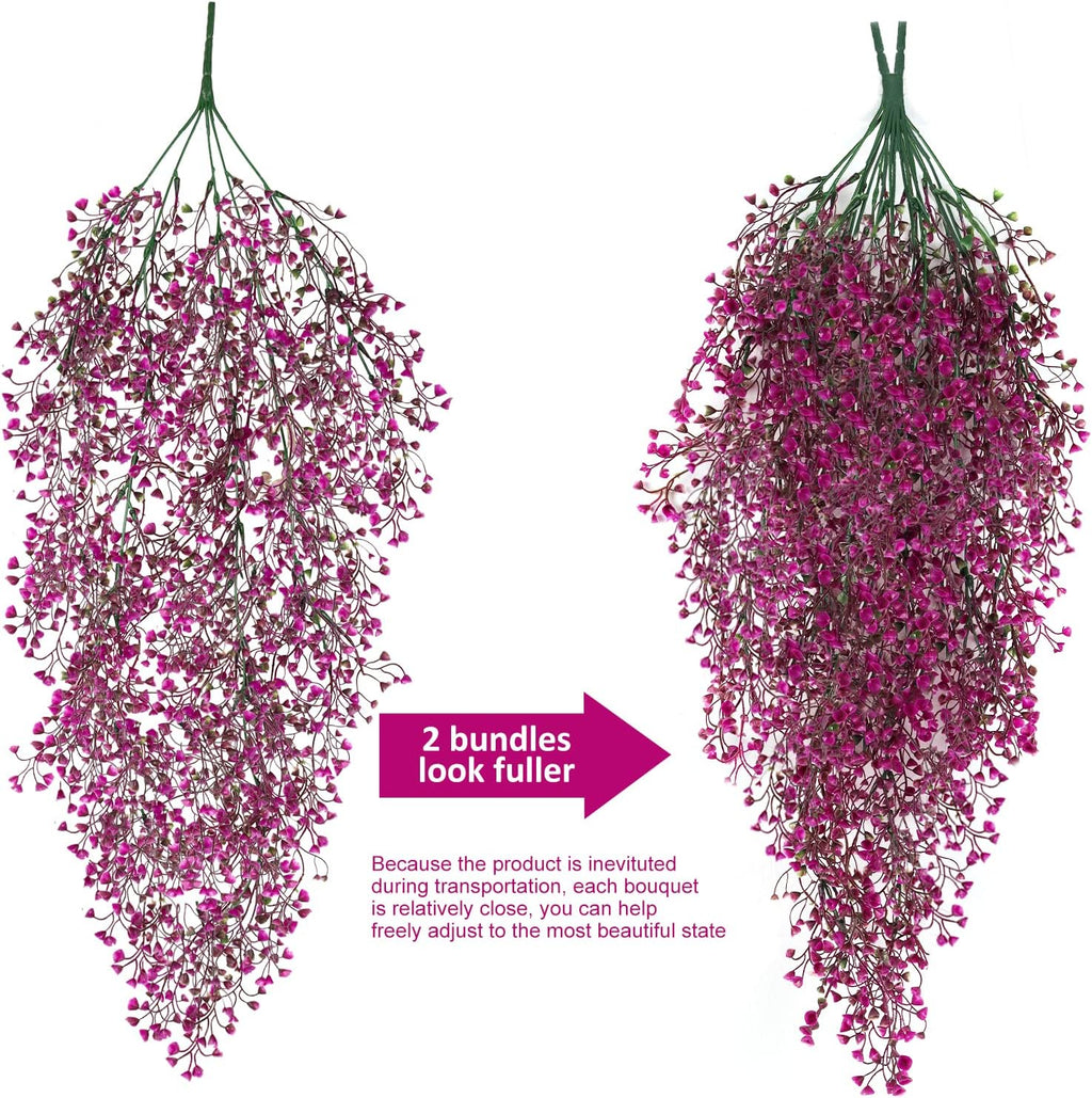 RECUTMS 4 pcs Hanging Fake Plants Flowers Artificial Decor Artificial Hanging Plants Fake Vines with Fake Flowers Fake Plants for Bedroom Aesthetic Wall Hanging Decoration（Fuchsia）