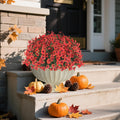 Artificial Fall Flowers Faux Mums for Outdoor Indoor Garden Home Decoration, Faux Flower Daisy with Eucalyptus Leaves Fake Mums Plants Greenery Boxwood Porch Patio, 12 Bundles