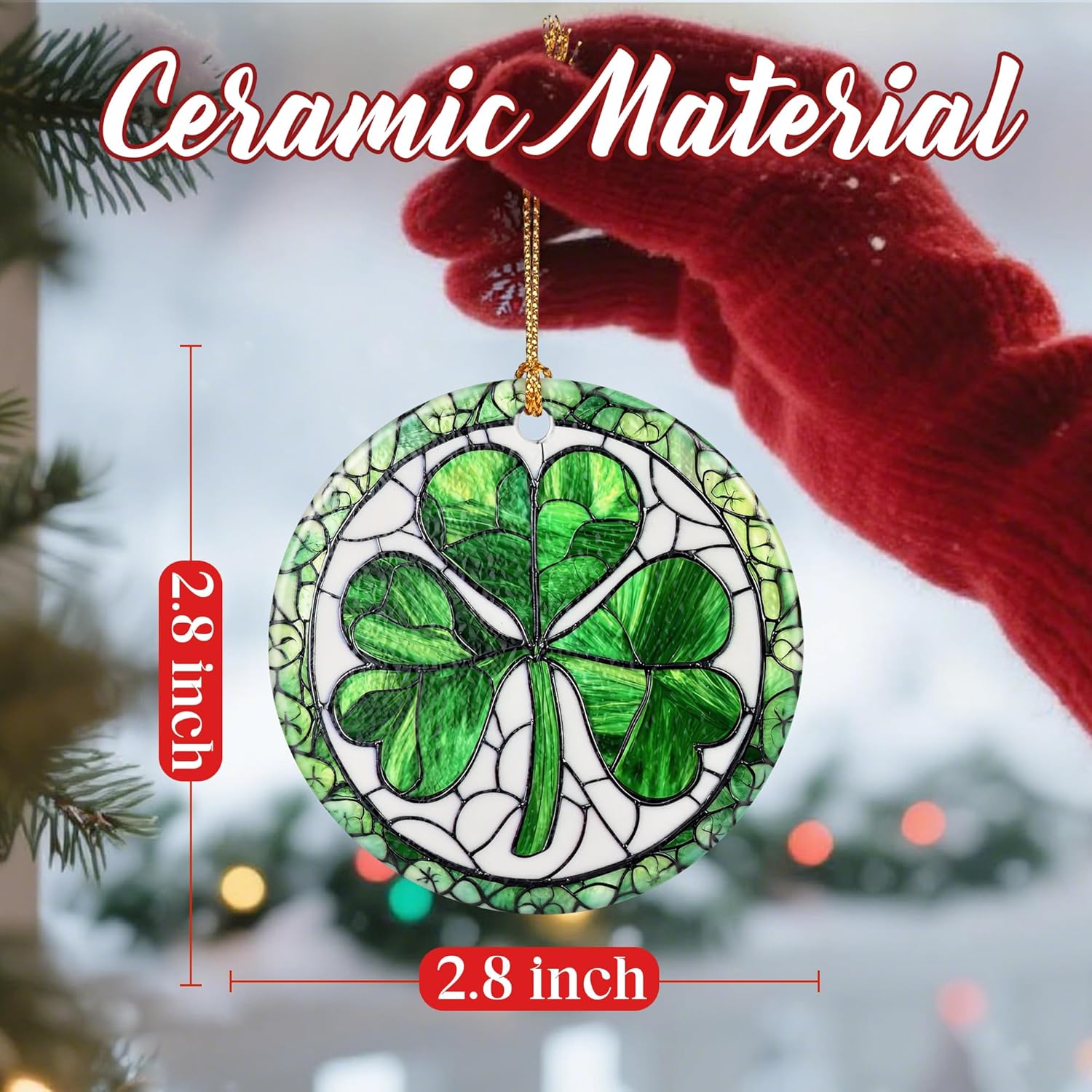 Christmas Ornaments, Dodosky 2.8in Ceramic Shamrock Ornament, Xmas Decor, Christmas Tree Ornaments, Xmas Decorations for Tree, Holiday Ornament, Irish Gifts for Women, Men, Good Luck Shamrock Decor