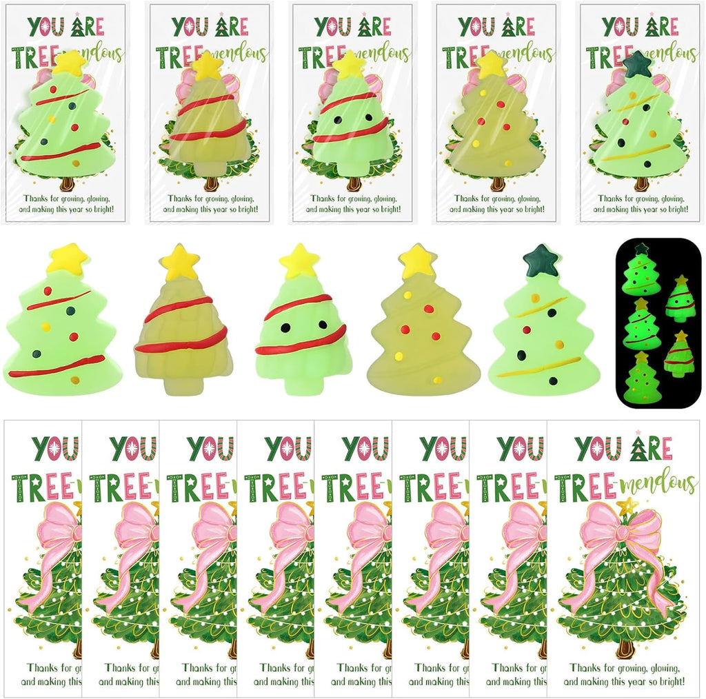 Wettarn 35 Sets Emotional Luminous Christmas Tree Stress Ball Gifts Bulk Office Christmas Appreciation Gift Cute Squeeze Mini Stress Relief Ball Inspirational Cards for Coworker Employee Nurse Teacher