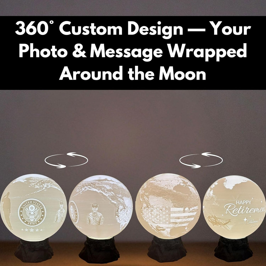 Personalized US Army Moon Lamp with Custom Text & Photo – Military Night Light for Soldiers, Veterans, Deployment Homecoming & Army Families | Army Decor, Military Retirement Gift