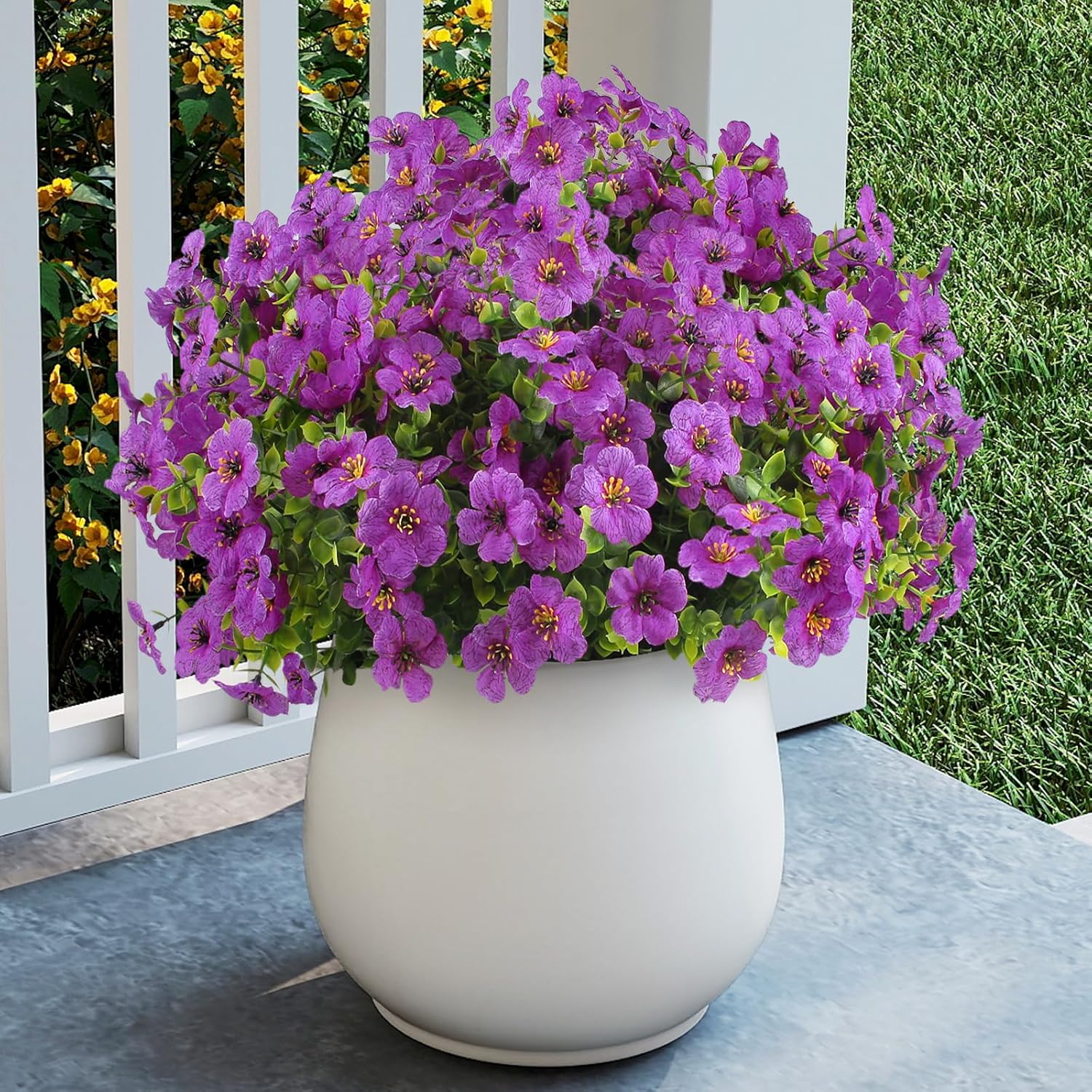 12 Bundles Artificial Faux Flowers, UV-Resistant Silk Fake Plants Spring Summer Decoration Indoor Outdoor Decor for Home, Porch, Balcony, Lawn, Yard - Spring, Summer, Fall, All Seasons(Purple)
