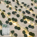 2 Pack 6.56 Ft Vine Lights Eucalyptus Leaf Lights Battery Operated, 40 LEDs Artifical Garland Plant Leaves with Light for Wedding, Garden, Patio, Bedroom, Stair Railing Decor (Warm White)