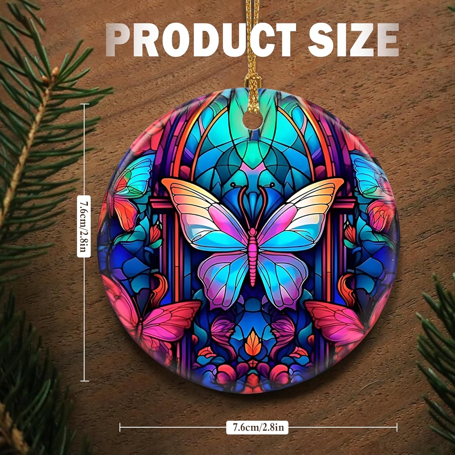 Touber Butterfly Ornament, Christmas Decoration, Holiday Present Idea, Heirloom Keepsake, Round Ceramic, Bauble Present, Butterfly
