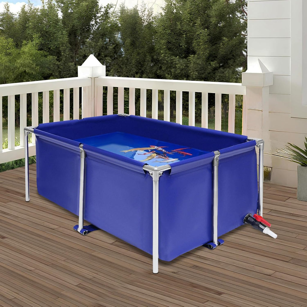 Canvas Above Ground Fish Pond, Blue Foldable Water Storage, Display Show Tank, Koi Pond, Aquarium Pool with Stainless Steel Frame, Drain Valve or Breeding Koi & Irrigation