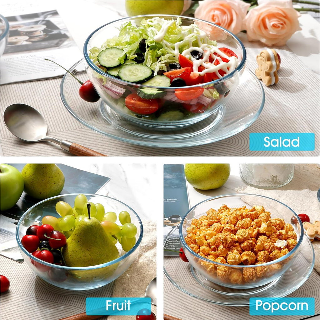 NUTRIUPS 7 Inch Medium Glass Prep Bowls, Tempered Glass Bowl Set of 4 Microwave and Oven Safe (7 inch, Set of 4)